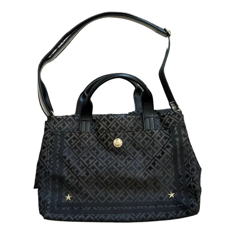 Tommy Hilfiger Black Signature Logo Canvas Shoulder Bag